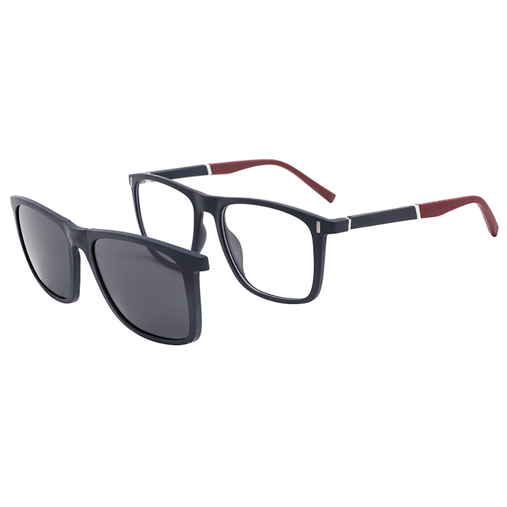 Vista lateral gafa graduada marca LUPER modelo MAYOR color negro rojo clip magnético
