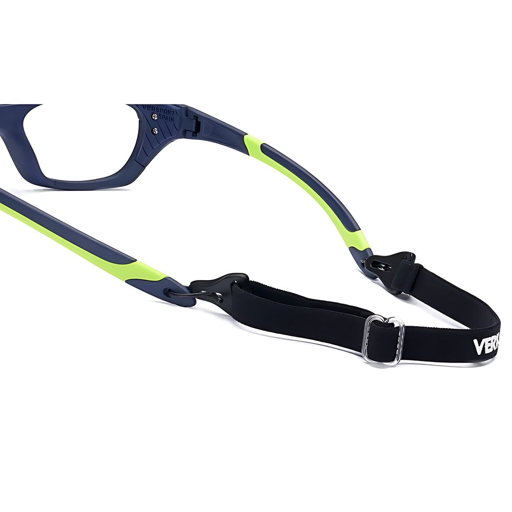 Vista detalle cordón gafa graduada deporitva marca Versport modelo Hercules color azul fluor