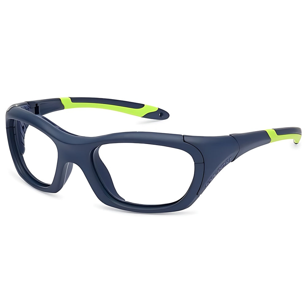 Vista lateral gafa graduada deporitva marca Versport modelo Hercules color azul fluor