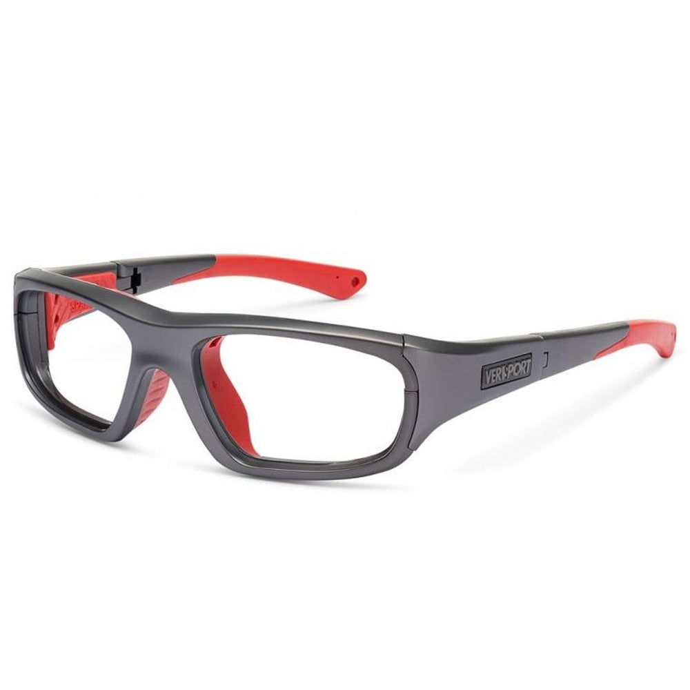 Vista lateral gafa graduada deportiva marca Versport modelo Zeus color rojo gris