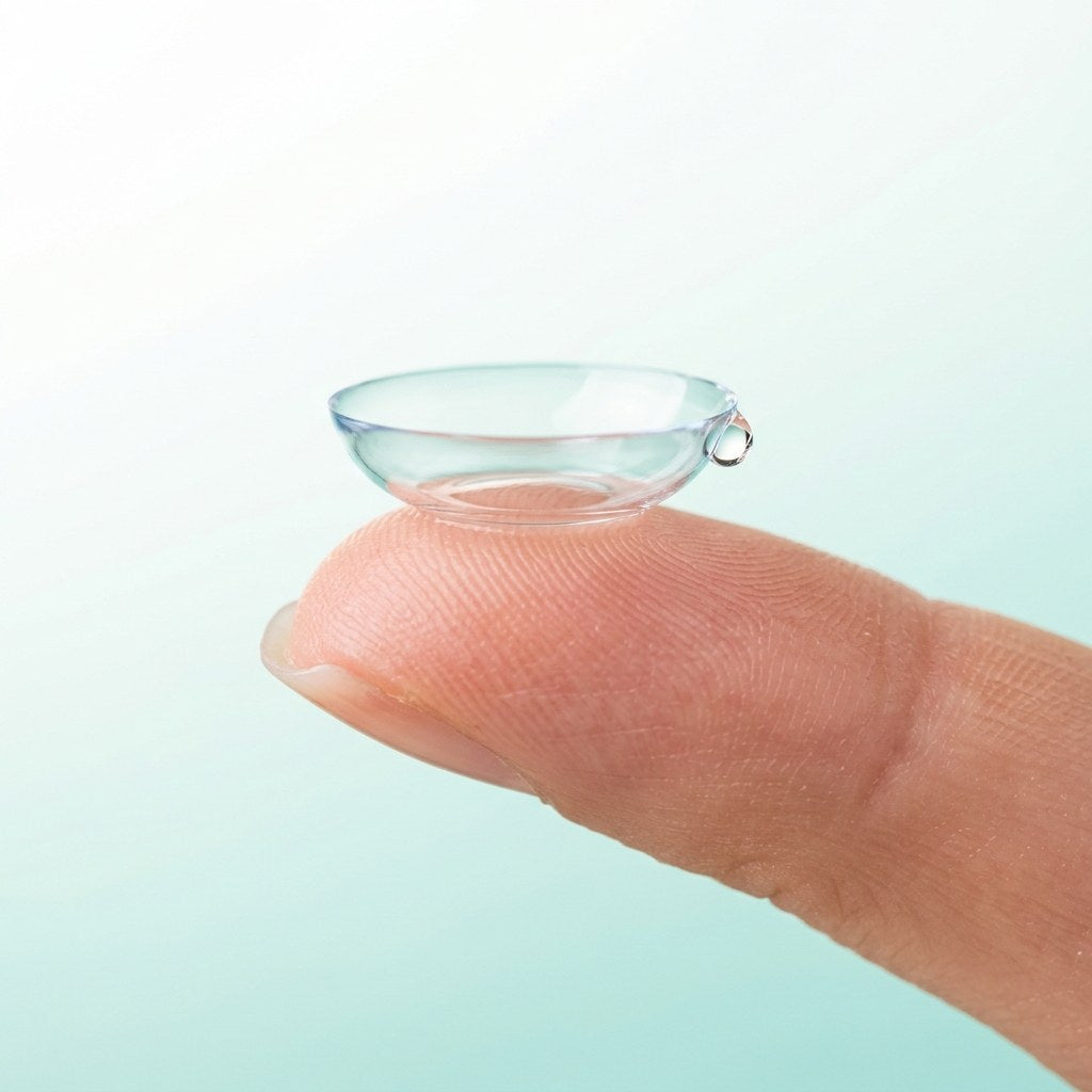 Lentilla de contacto blanda sobre la yema del dedo