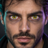 Lentillas de fantasía Black Wolf puestas en los dos ojos (simulación)