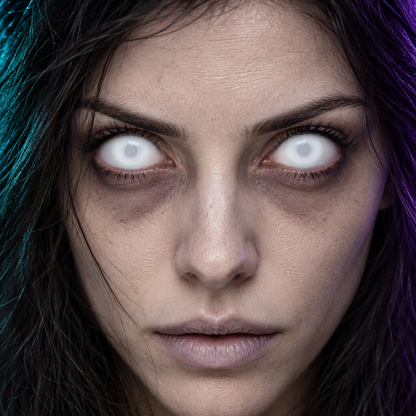 Lentillas de fantasía New White puestas en los dos ojos (simulación)