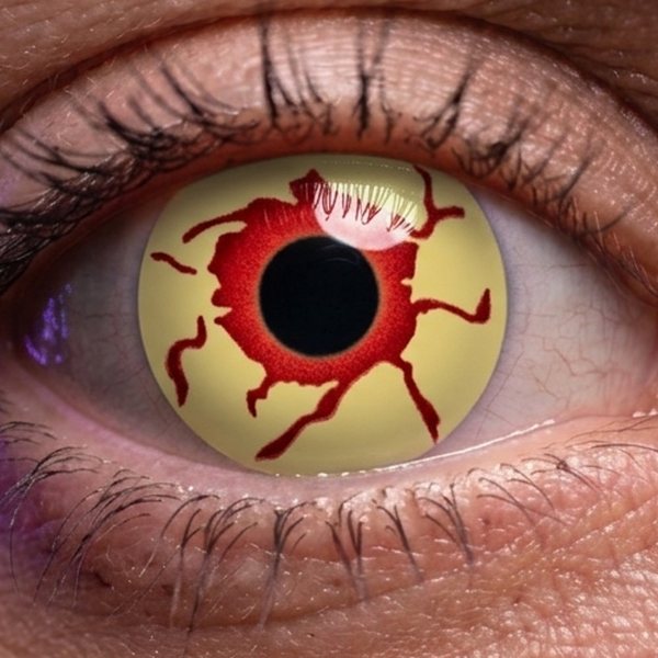 Lentilla de fantasía Virus puesta en el ojo (simulación) · LUPER