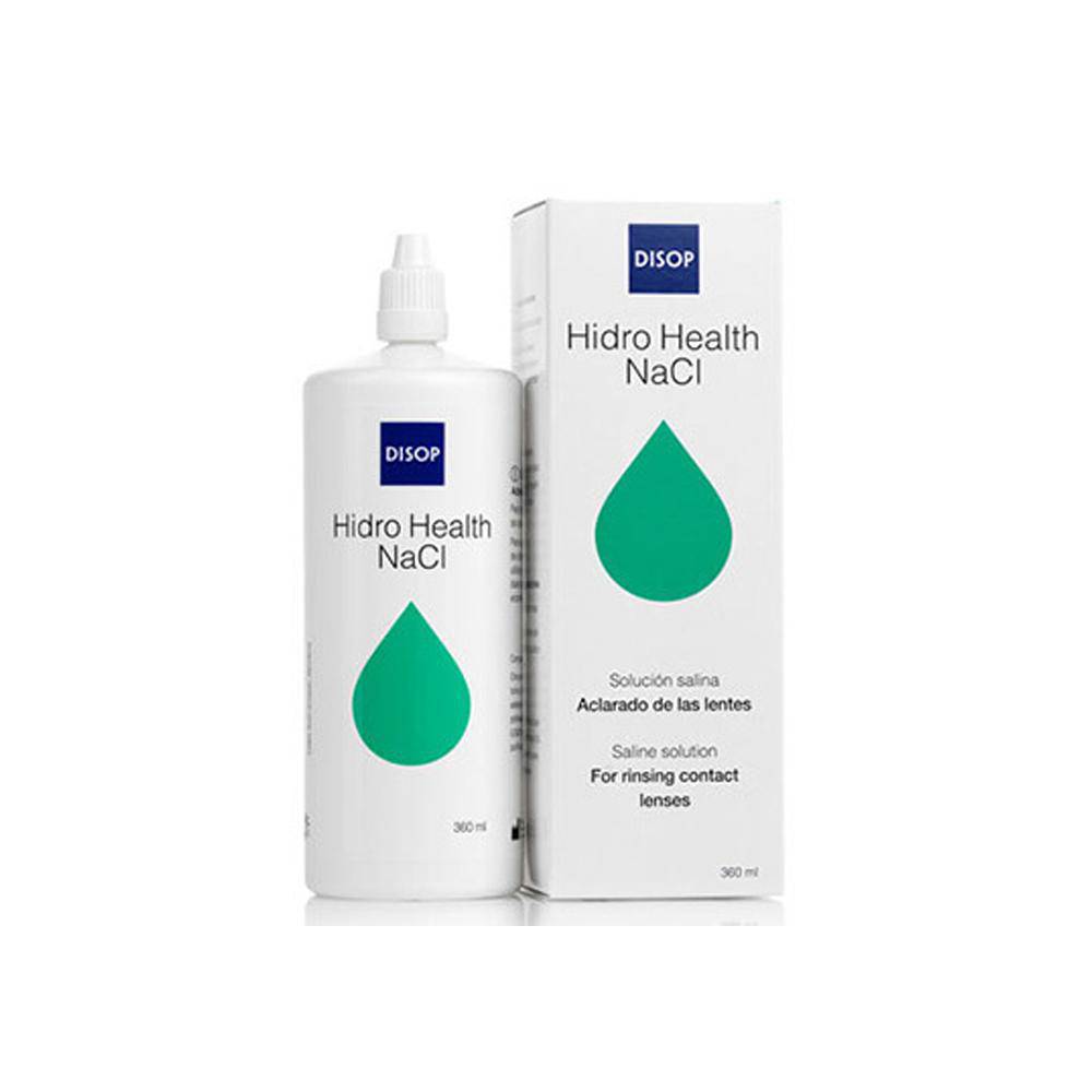 Hidro Health NaCl 360 ml. solución salina isotónica para el aclarado y para la limpieza de todo tipo de lentes de contacto, también para la limpieza enzimática.