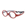 Montura infantil, flexible, con una cuerda trasera para poder llevar una buena sujeción de la gafa. Forma redonda con una gama de colores roja y azul