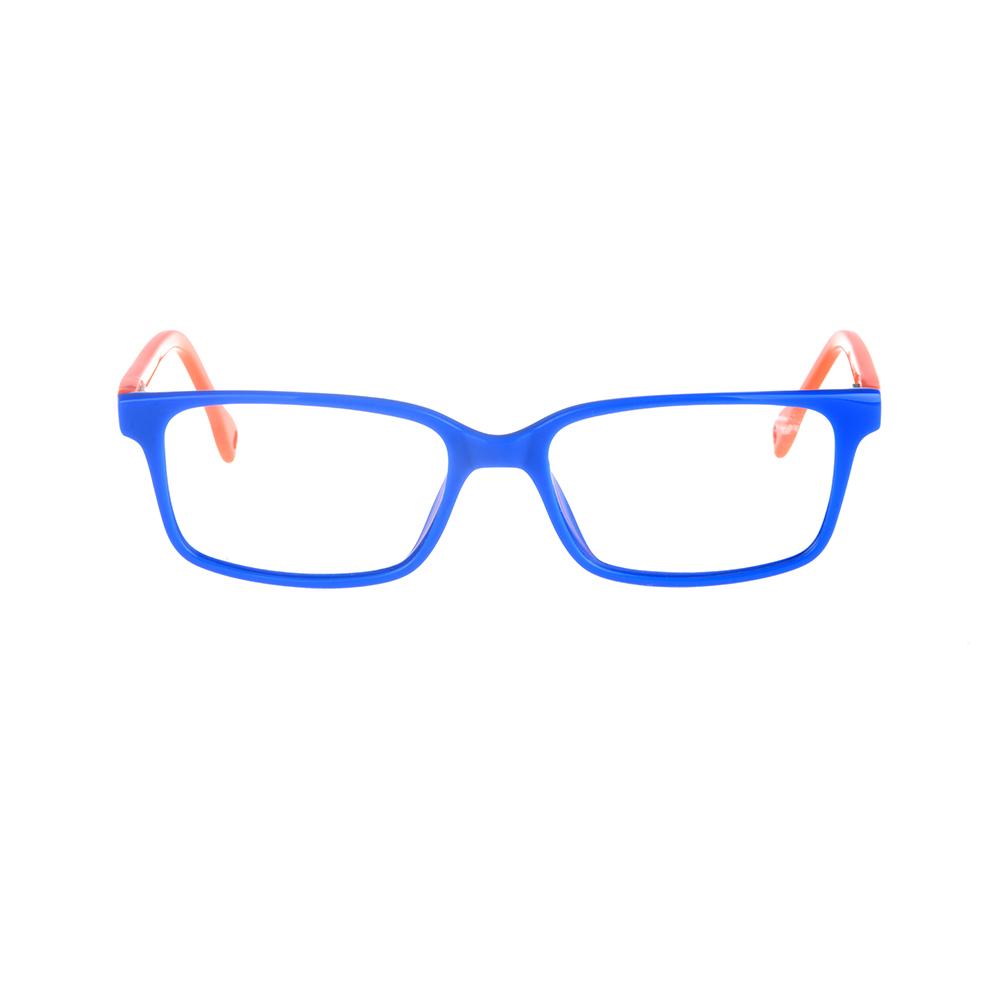 Gafas de ver modelo ENZO. Montura de pasta en color azul y patillas en color naranja