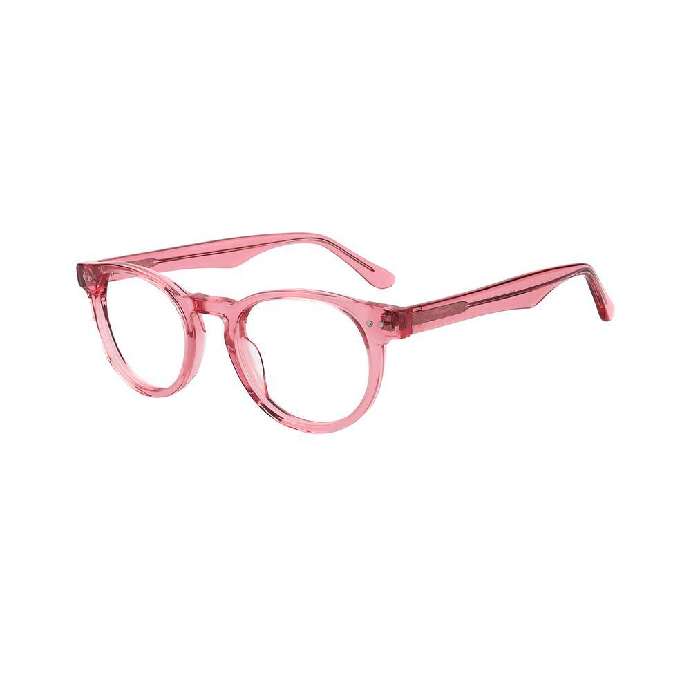 Gafas de vista en acetato color rosa transparente. Diseño redondeado. Gafas graduadas con lente y montura incluida desde 59€ en óptica LUPER Murcia